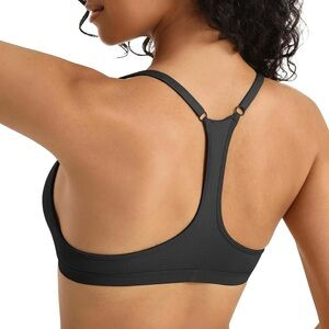 INIBUD  Sports Bra Womens MEDIUM V-Neck  Padded Y Back Racerback Bralette BLACK